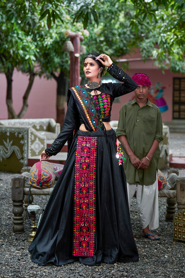 Black Color Embroidered Lehenga Choli For Navratri ClothsVilla