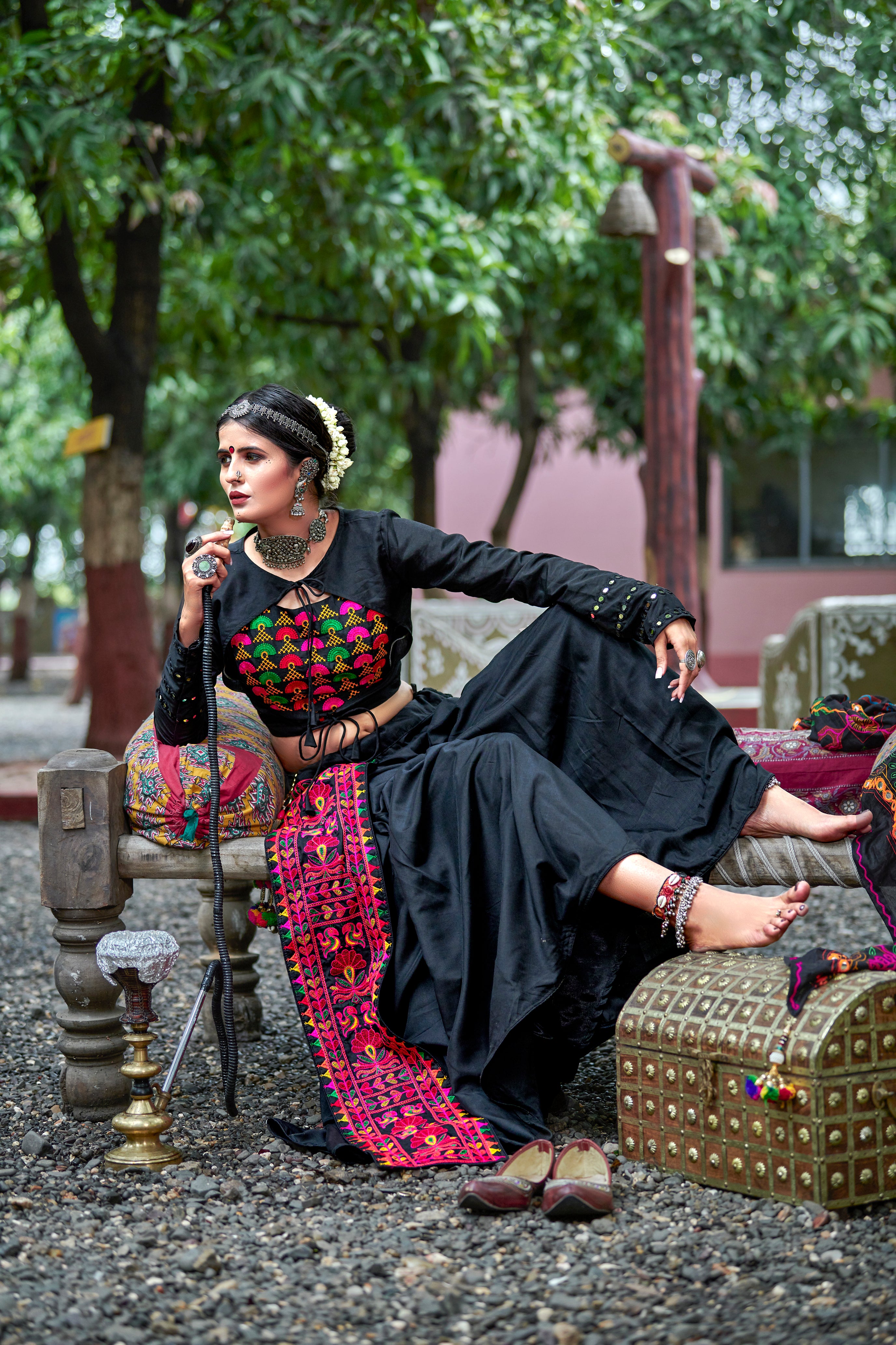 Black Color Embroidered Lehenga Choli For Navratri ClothsVilla