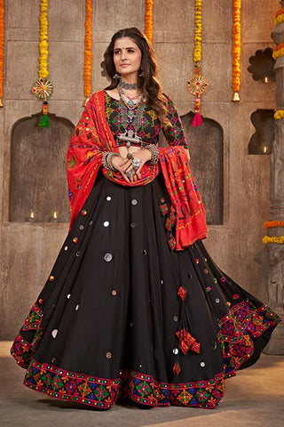 Black Designer Mirror Work with Embroidered Chaniya choli for Navratri Festival ClothsVilla.com
