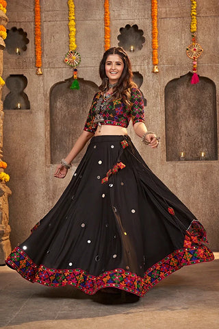 Black Designer Mirror Work with Embroidered Chaniya choli for Navratri Festival ClothsVilla.com
