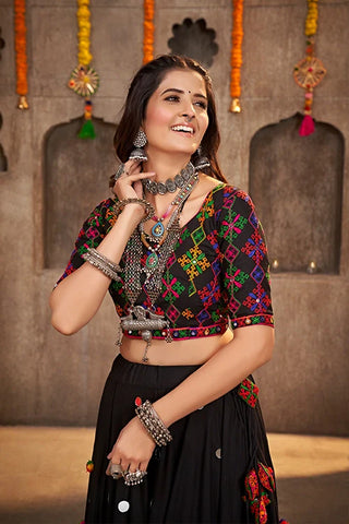Black Designer Mirror Work with Embroidered Chaniya choli for Navratri Festival ClothsVilla.com