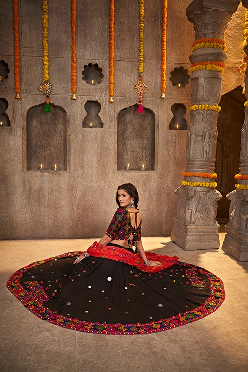 Black Designer Mirror Work with Embroidered Chaniya choli for Navratri Festival ClothsVilla.com