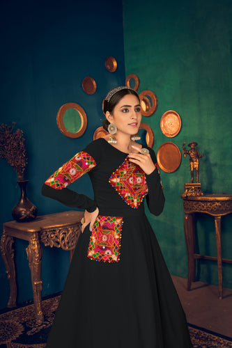 Black Embroidered Georgette Evening Long Gown Semi Stitched ClothsVilla
