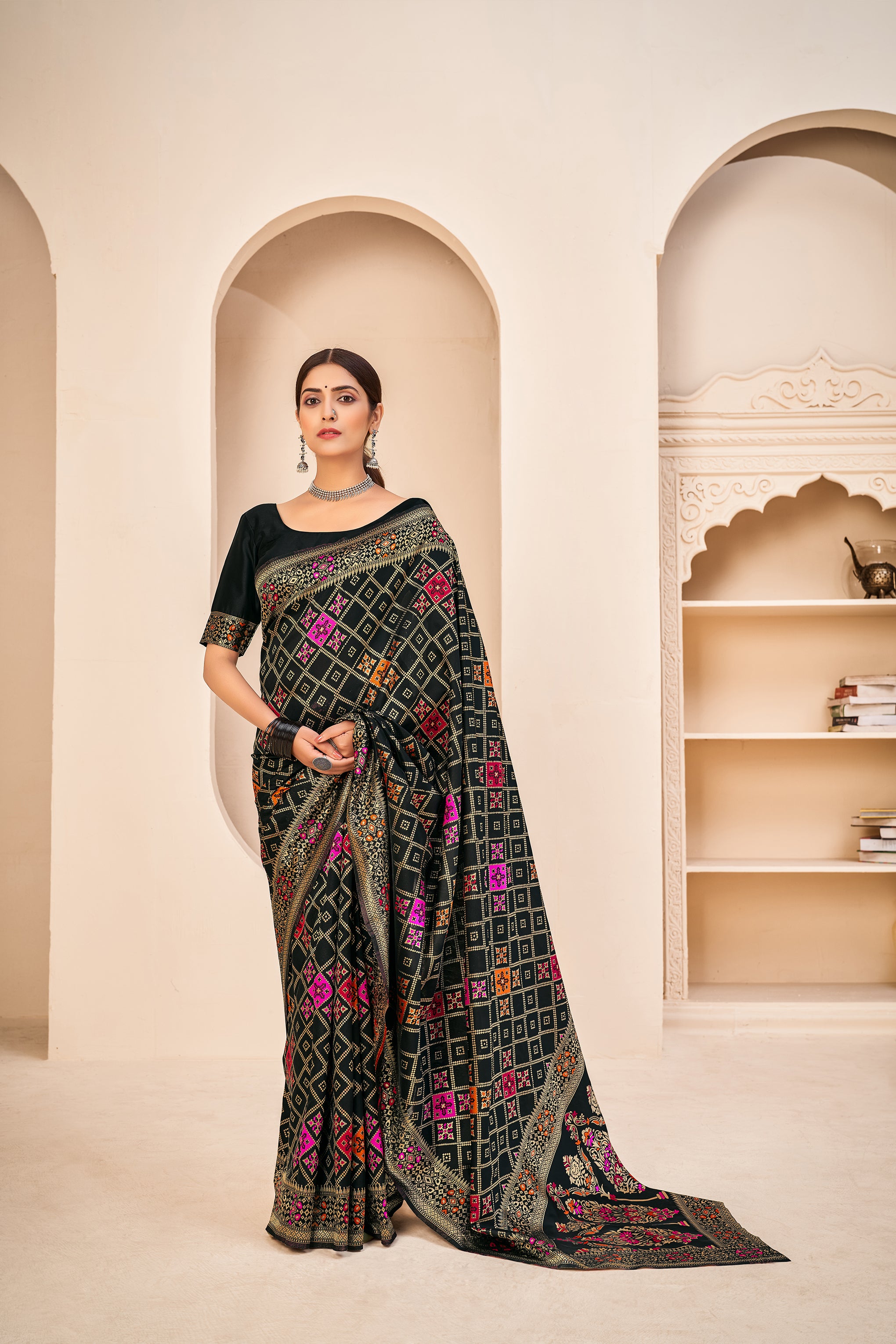 Black Festive Wear Banarasi With Patola Woven Banarasi Silk Saree ClothsVilla Main image