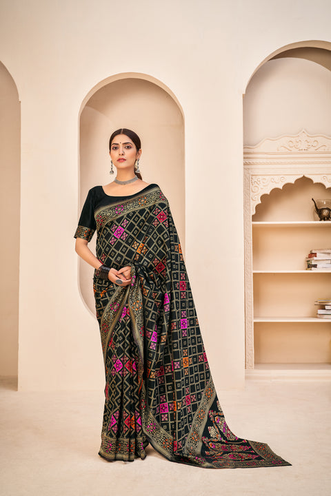 Black Festive Wear Banarasi With Patola Woven Banarasi Silk Saree ClothsVilla Main image