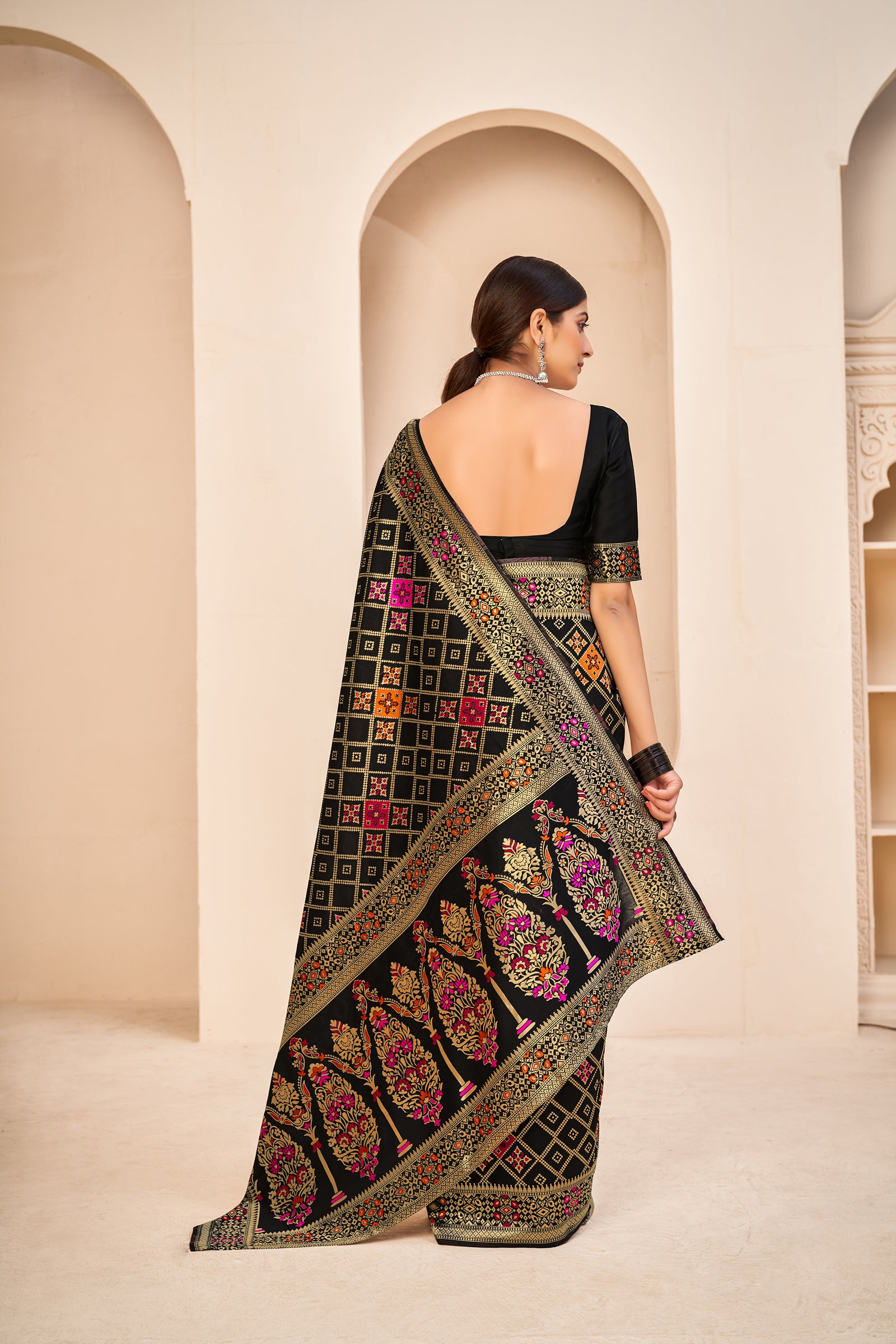 Black Festive Wear Banarasi With Patola Woven Banarasi Silk Saree ClothsVilla