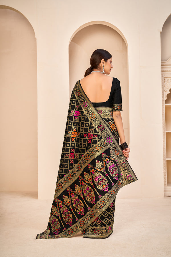 Black Festive Wear Banarasi With Patola Woven Banarasi Silk Saree ClothsVilla