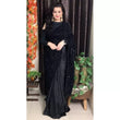 Load image into Gallery viewer, Black Half Velvet Sequence Work and Half Satin Partywear Saree ClothsVilla