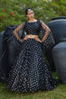 Load image into Gallery viewer, Black Lehenga With Metallic Foil Printed Work And Pigment Foil Work, Cancan Lehenga Choli For Party And Wedding Wear Latest Bollywood Design ClothsVilla