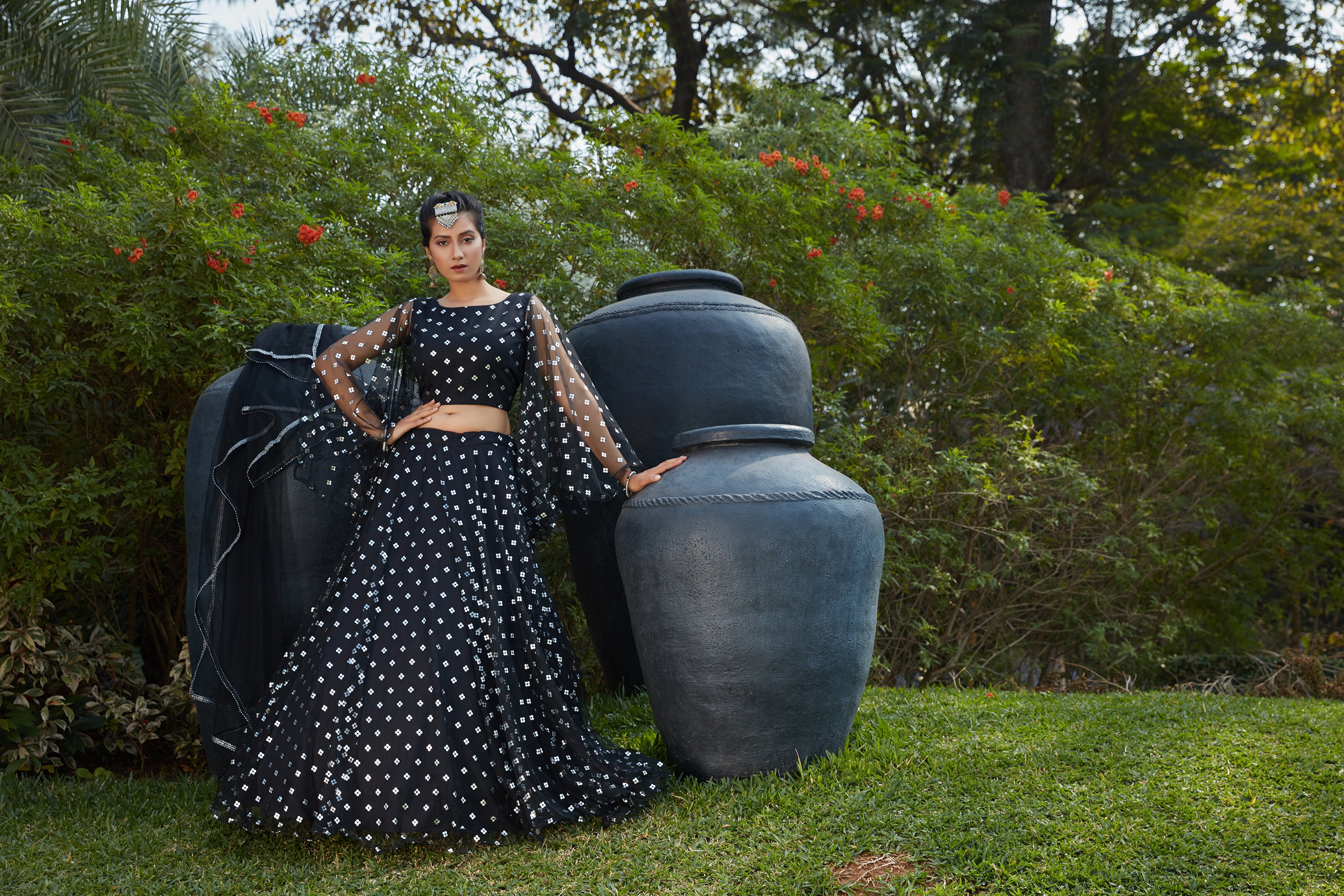 Black Lehenga With Metallic Foil Printed Work And Pigment Foil Work, Cancan Lehenga Choli For Party And Wedding Wear Latest Bollywood Design ClothsVilla