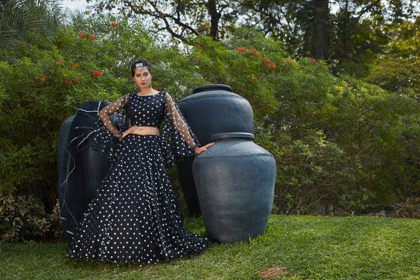 Black Lehenga With Metallic Foil Printed Work And Pigment Foil Work, Cancan Lehenga Choli For Party And Wedding Wear Latest Bollywood Design ClothsVilla