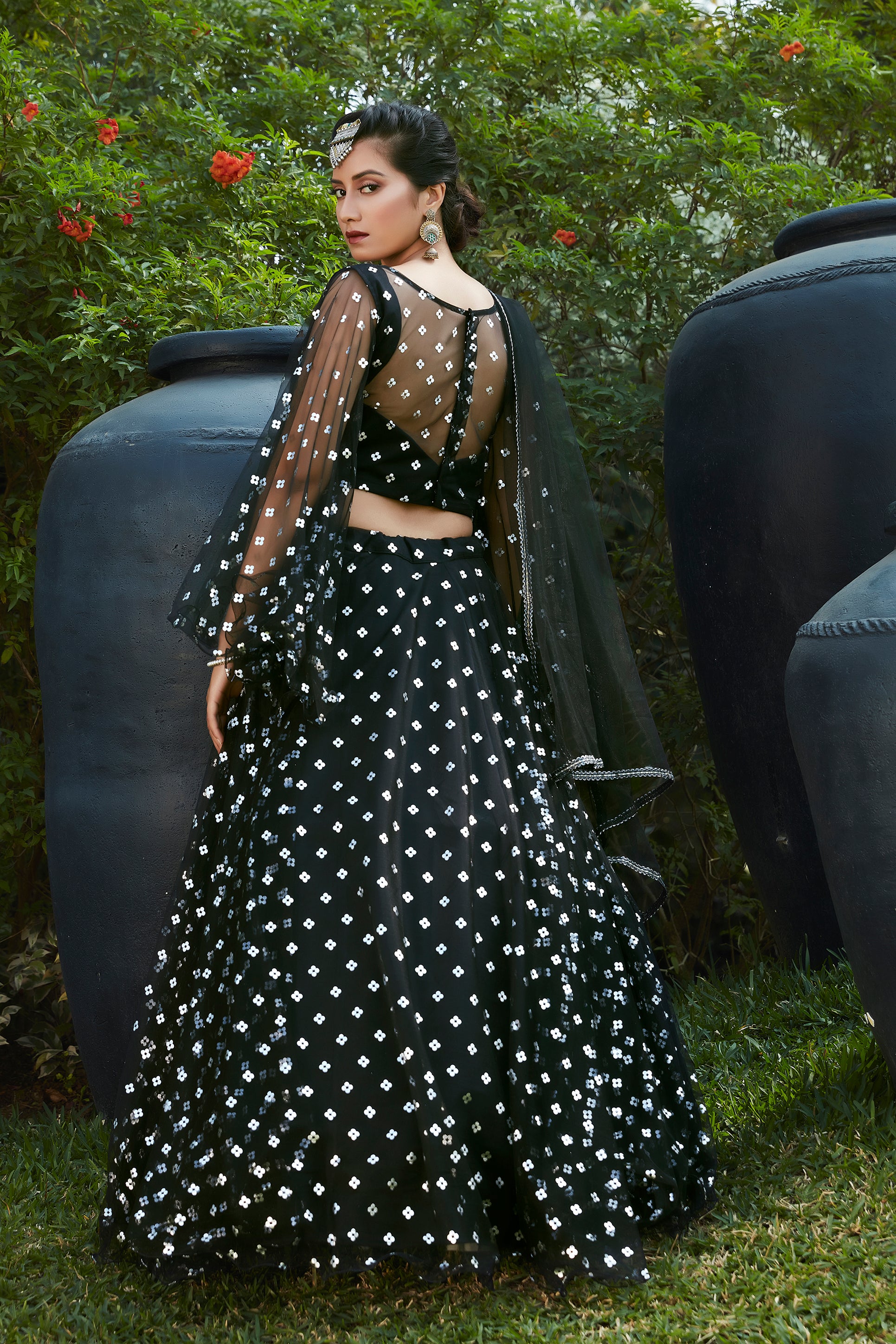 Black Lehenga With Metallic Foil Printed Work And Pigment Foil Work, Cancan Lehenga Choli For Party And Wedding Wear Latest Bollywood Design ClothsVilla