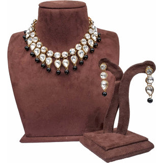 Black Pearl and Dimond Necklace Alloy Gold-plated Jewel Set ClothsVilla