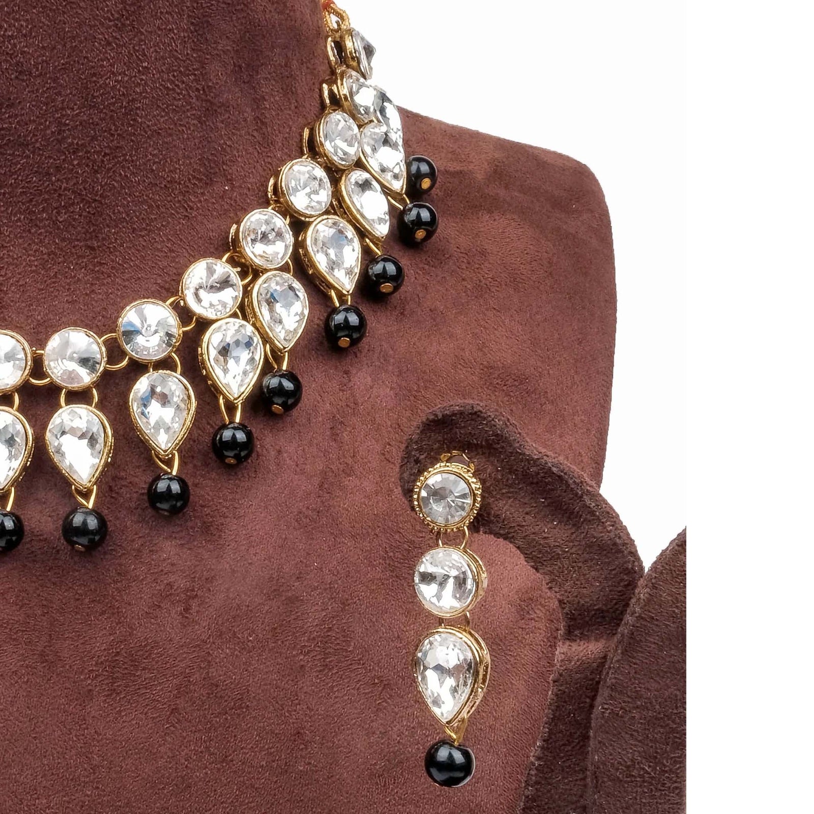 Black Pearl and Dimond Necklace Alloy Gold-plated Jewel Set ClothsVilla