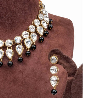 Black Pearl and Dimond Necklace Alloy Gold-plated Jewel Set ClothsVilla