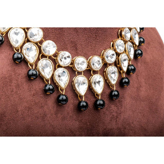 Black Pearl and Dimond Necklace Alloy Gold-plated Jewel Set ClothsVilla