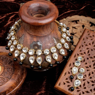 Black Pearl and Dimond Necklace Alloy Gold-plated Jewel Set ClothsVilla
