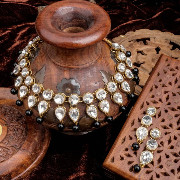 Black Pearl and Dimond Necklace Alloy Gold-plated Jewel Set ClothsVilla