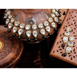 Black Pearl and Dimond Necklace Alloy Gold-plated Jewel Set ClothsVilla