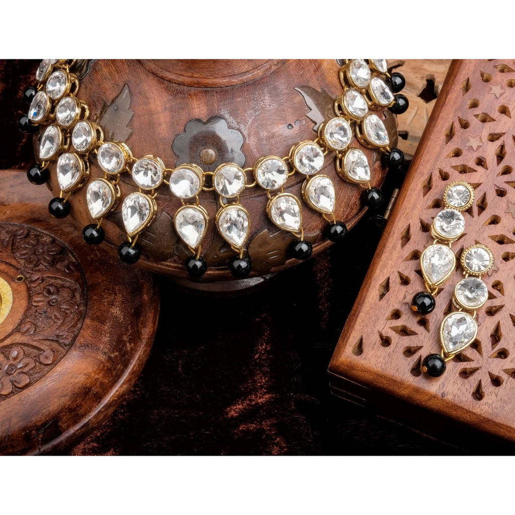 Black Pearl and Dimond Necklace Alloy Gold-plated Jewel Set ClothsVilla