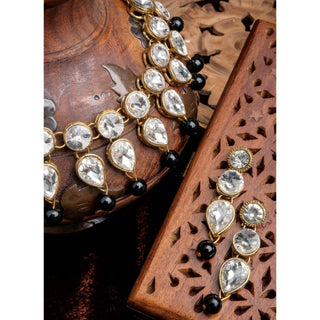 Black Pearl and Dimond Necklace Alloy Gold-plated Jewel Set ClothsVilla