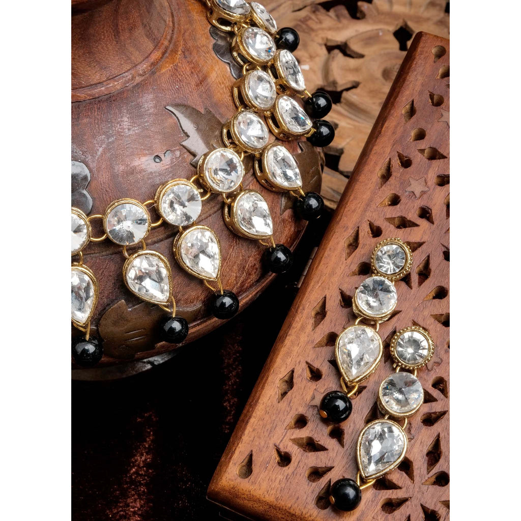 Black Pearl and Dimond Necklace Alloy Gold-plated Jewel Set ClothsVilla