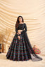 Black Pigment Foil Printed Taffeta Silk Semi Stitched Partywear Lehenga ClothsVilla