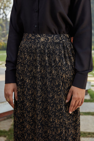 Black Printed Imported Indo Western Ready To Wear Skirt With Crop Top ClothsVilla