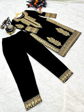 Load image into Gallery viewer, Black Salwar Suit in Velvet with Embroidery and Sequence Work ClothsVilla.com