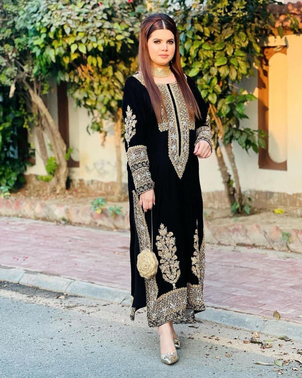 Black Salwar Suit in Velvet with Embroidery and Sequence Work ClothsVilla.com