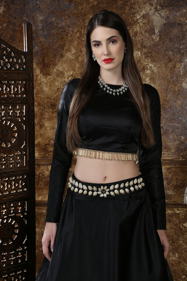 Black Satin Silk Partywear Lehenga Choli With Dupatta ClothsVilla