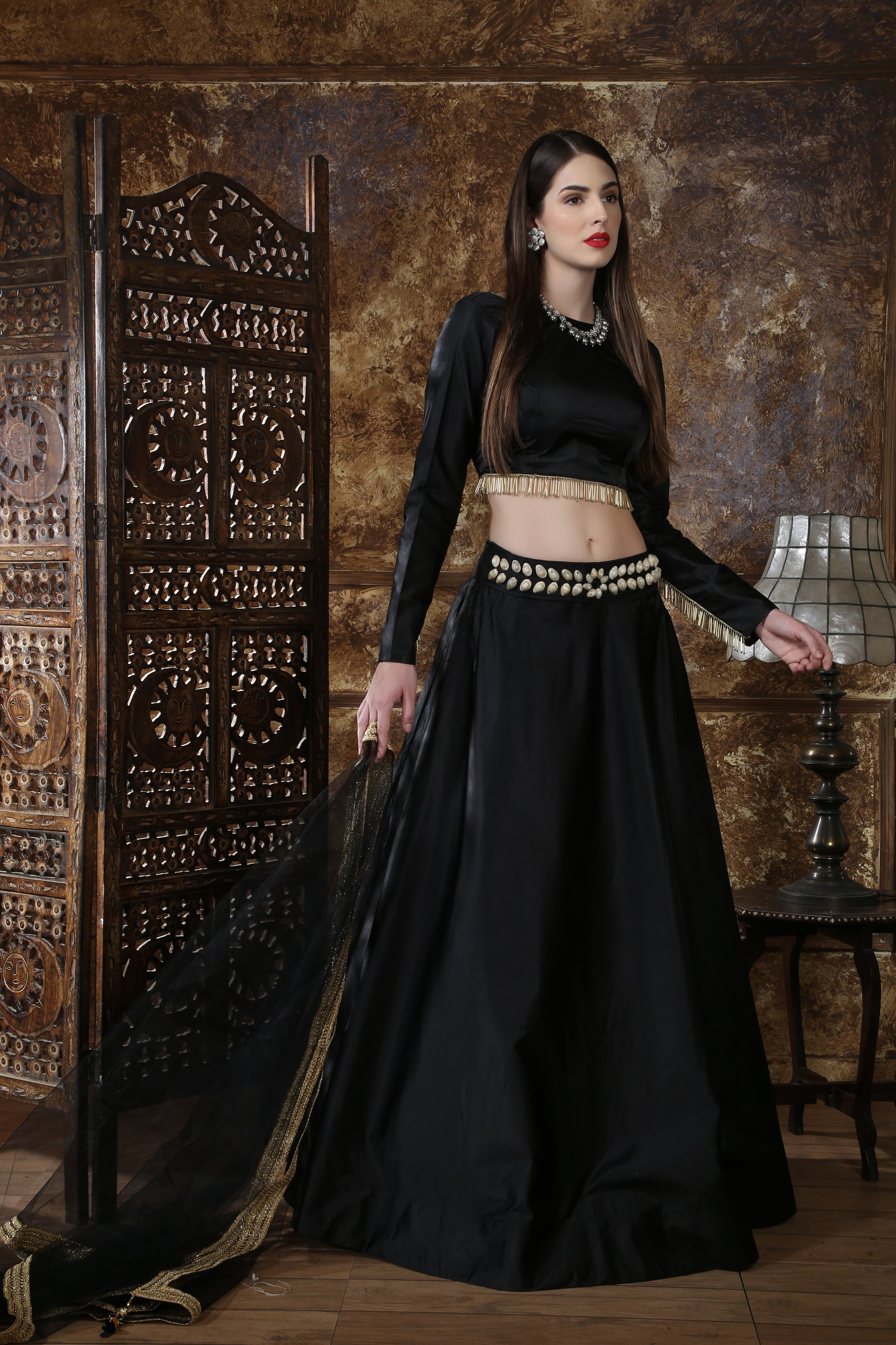 Black Satin Silk Partywear Lehenga Choli With Dupatta ClothsVilla