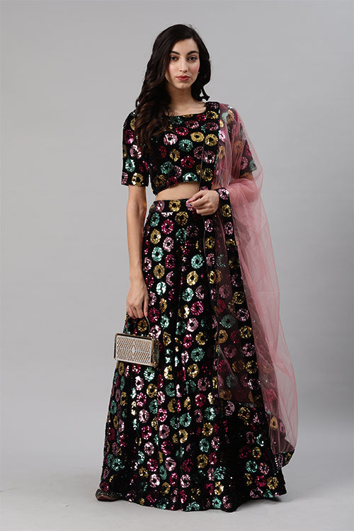 Black Sequins Embroidered Buy Indian Lehenga Choli Collection ClothsVilla.com Main image