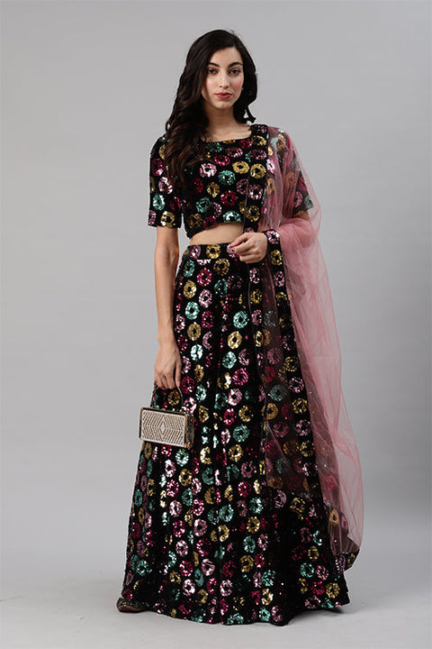 Black Sequins Embroidered Buy Indian Lehenga Choli Collection ClothsVilla.com Main image
