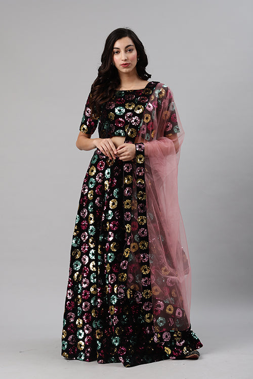 Black Sequins Embroidered Buy Indian Lehenga Choli Collection ClothsVilla.com
