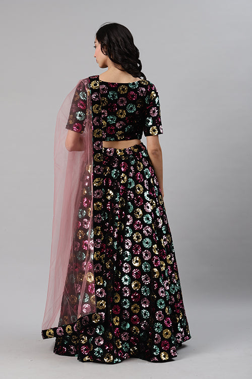 Black Sequins Embroidered Buy Indian Lehenga Choli Collection ClothsVilla.com