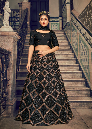 Black Sequins Embroidered Net Party Wear Lehenga Choli ClothsVilla