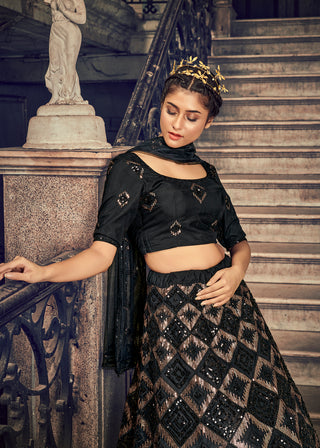 Black Sequins Embroidered Net Party Wear Lehenga Choli ClothsVilla
