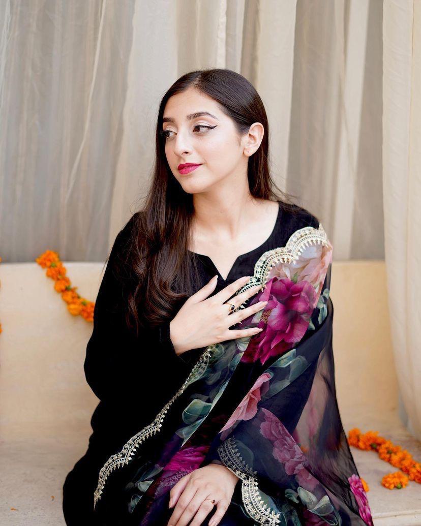 Black Sharara Palazzo Set in Cotton With Floral Dupatta ClothsVilla