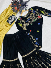 Load image into Gallery viewer, Black Sharara Sets in Velvet with Embroidery Sequence Work ClothsVilla