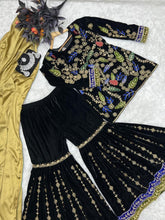 Load image into Gallery viewer, Black Sharara Sets in Velvet with Embroidery Sequence Work ClothsVilla