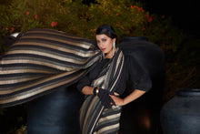 Load image into Gallery viewer, Black Silk Foil Print With Plitting Work Traditional Saree ClothsVilla