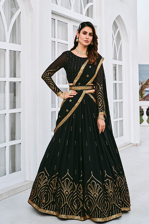 Bollywood Designer Lehenga Choli LG-360 Black Velvet Designer Lehenga Choli  By Bollywood For Single Catalog - ashdesigners.in