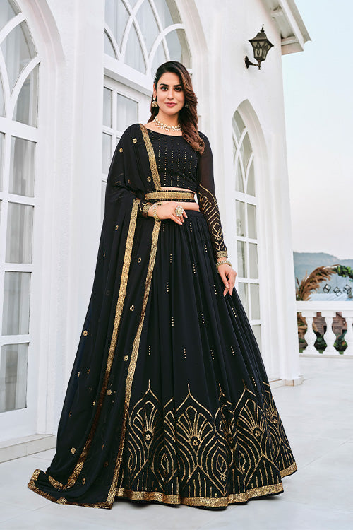Black Designer Exclusive Traditional Wedding Wear Lehenga Choli Collection ClothsVilla.com