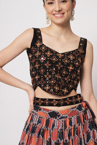 Black Georgette Print With Sequins Embroidered Work Lehenga Choli ClothsVilla.com