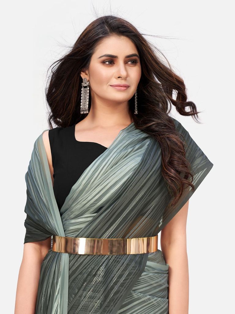 Blazeing Grey Ready to Wear Saree With Metal Belt ClothsVilla