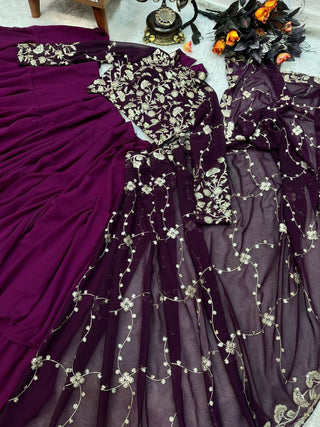 Blissful Ruffle Style Wine Color Ready To Wear Party Wear Saree Clothsvilla