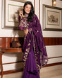 Load image into Gallery viewer, Blissful Ruffle Style Wine Color Ready To Wear Party Wear Saree Clothsvilla