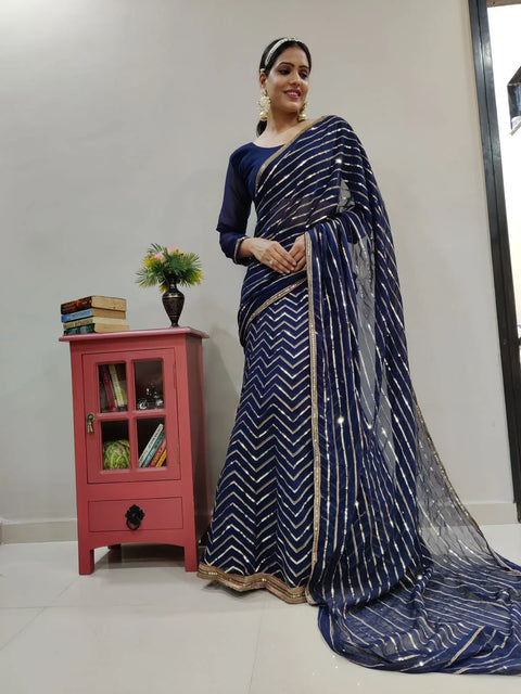 Blue Lehenga Saree In Georgette With Sequence Work Clothsvilla Main image