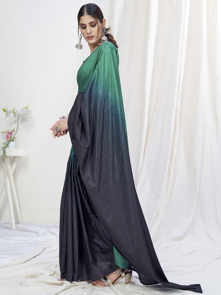 Blue-Teal Ready to Wear One Minute Lycra Saree Secondary image
